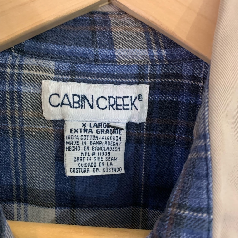 Women’s Cabin Creek blue plaid collared l/s button down flannel shirt size XL - Picture 2 of 5